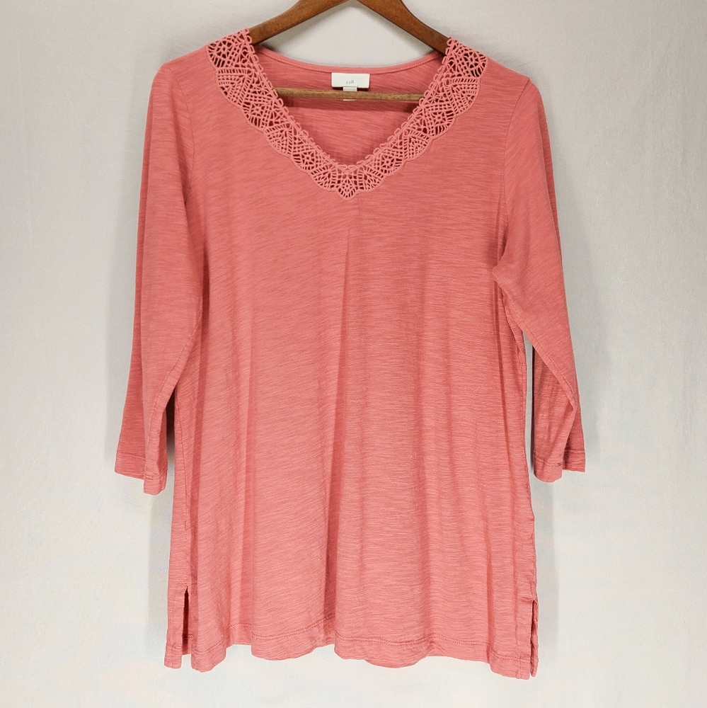 j.jill Pink 3/4 Sleeve Long Sleeve Top W/ Lace Sz M